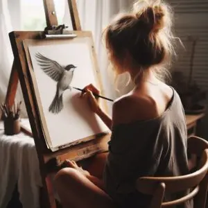 Portrait de l'artiste peignant à la main