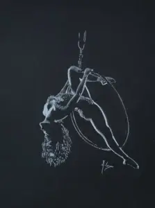 Portrait d'une acrobate sur cerceau fait à la main